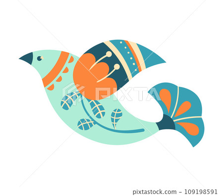 Folk Abstract Bird with Ornament and Decor Vector Illustration 109198591