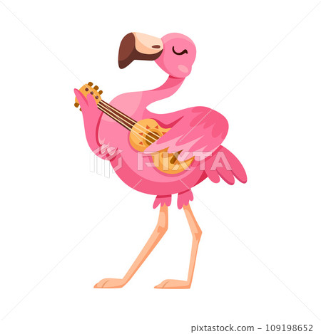 Pink Flamingo Character with Long Neck and Legs Playing Guitar Vector Illustration Pink Flamingo Character with Long Neck and Legs Playing Guitar Vector Illustration 109198652