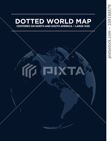 球形的黑色數字點圖，以美洲為中心。大碼。 109198879