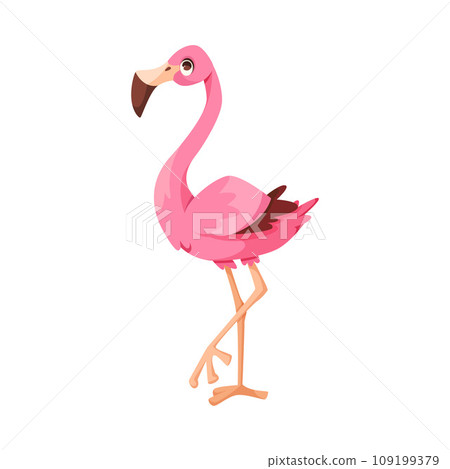 Pink Flamingo Character with Long Neck and Legs Vector Illustration 109199379