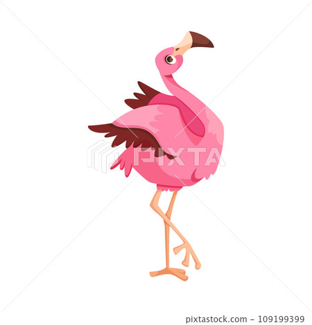 Pink Flamingo Character with Long Neck and Legs Vector Illustration 109199399