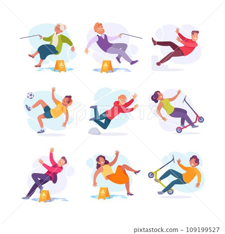Falling Man and Woman Character Slip on the Ground Vector Set Falling Man and Woman Character Slip on the Ground Vector Set 109199527