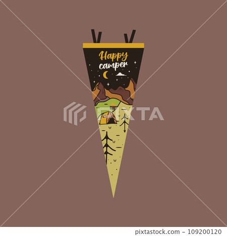 Adventure pennant. Camping Pennant flag design. Vintage outdoor sublimation with mountain camp scene . Stock vector graphics 109200120