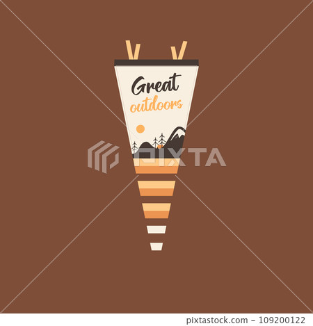 Adventure pennant. Camping Pennant flag design. Vintage outdoor sublimation with great outdoors scene. Stock graphics Adventure pennant. Camping Pennant flag design. Vintage outdoor sublimation with great outdoors scene. Stock graphics 109200122