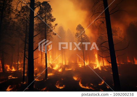 Forest fire. High flames in the forest 109200238