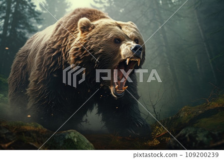 Roaring bear in the forest 109200239