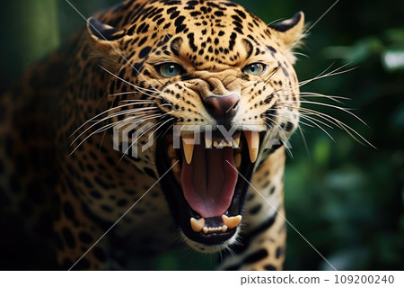 Angry jaguar in the rainforest 109200240