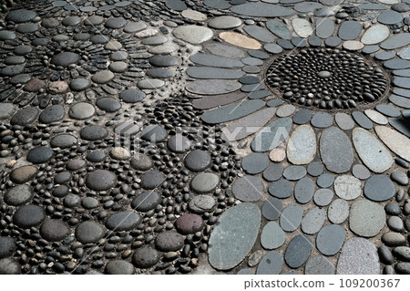 The characteristic road surface of Gujo Hachiman Yanaka Mizu Komichi paved with cobblestones 109200367
