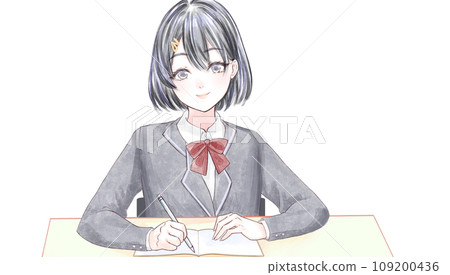 學習白色背景的高中女孩 109200436