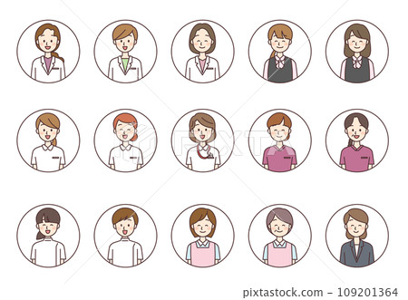 Icon set of smiling faces of people working in medical institutions 109201364