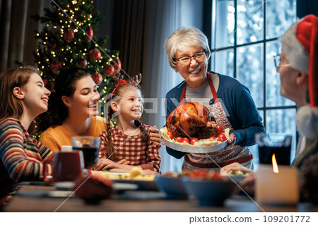 family celebrating Christmas 109201772