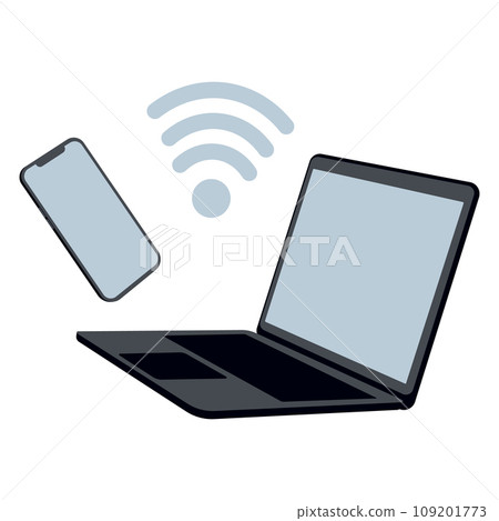 Laptop and mobile phone with wi-fi symbol. Wireless technology devices concept. 109201773