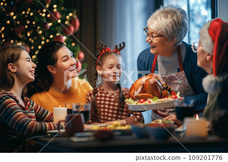 family celebrating Christmas 109201776