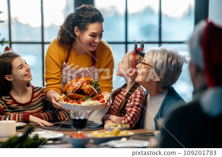 family celebrating Christmas 109201783