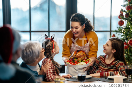 family celebrating Christmas 109201784