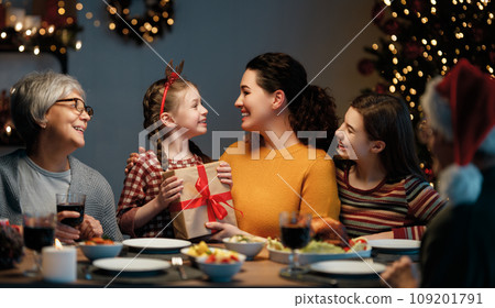 family celebrating Christmas 109201791