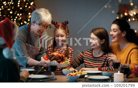 family celebrating Christmas 109201799
