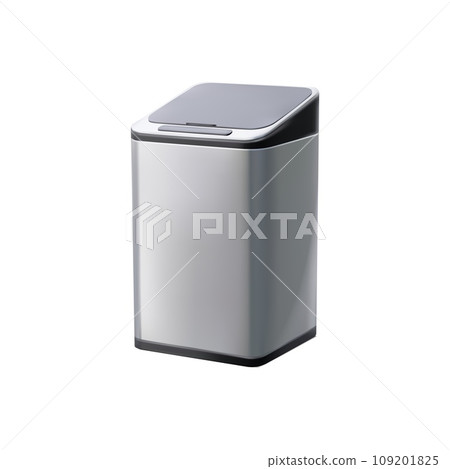 Realistic bucket, metal container and bin. Isolated 3d vector practical trash can with secure plastic lid, for odor control and cleanliness. Sleek design, durable, and essential for home or office 109201825