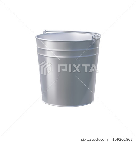 Realistic bucket, metal container and bin. Isolated 3d vector sturdy pail with a handle, used for carrying, storing, or transporting items, offer durability and practicality in gardening or households Realistic bucket, metal container and bin. Isolated 3d vector sturdy pail with a handle, used for carrying, storing, or transporting items, offer durability and practicality in gardening or households 109201865