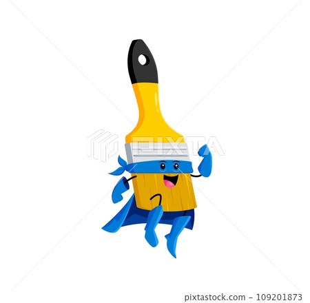 Cartoon paint brush superhero character. Isolated vector comic paintbrush defender tool personage with artistic superpowers, sweeps away dullness and brings creativity and imagination to life 109201873