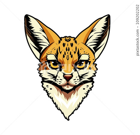 Generative ai serval cat animal mascot. Ai generated character. Isolated graceful and majestic wildcat emblem, embodies wild beauty, symbolizing agility, elegance, and untamed spirit for club or team 109202202