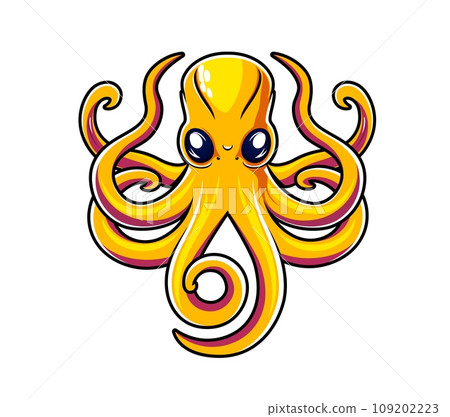 Generative ai octopus mascot with tentacles. Ai generated character. Isolated lively and colorful underwater cephalopod with its eight wavy arms and big, friendly eyes, representing teams or events 109202223