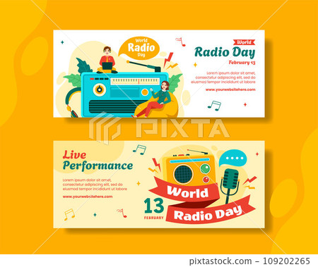 Radio Day Horizontal Banner Flat Cartoon Hand Drawn Templates Background Illustration Radio Day Horizontal Banner Flat Cartoon Hand Drawn Templates Background Illustration 109202265