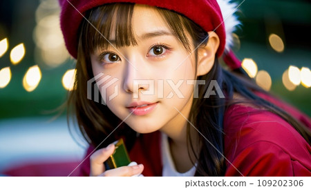 A woman cosplaying as Christmas Santa 109202306
