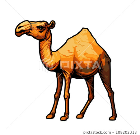 Ai generated desert camel animal mascot. Generative ai illustration, symbol of strength and companionship. Resilient, majestic creature representing endurance, adaptability and travel in arid terrains 109202318