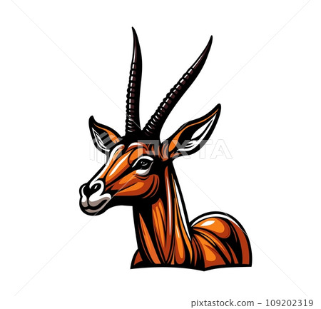 AI generated wild antelope or gazelle oryx character mascot of hunting club, african safari or sport team. Vector impala or springbok antelope, goitered or rhim gazelle animal head cartoon tattoo 109202319