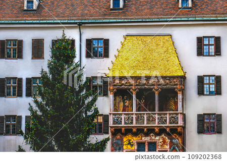 Golden Roof or Goldenes Dachl Innsbruck during christmas markets in city old town or Altstadt - 109202368