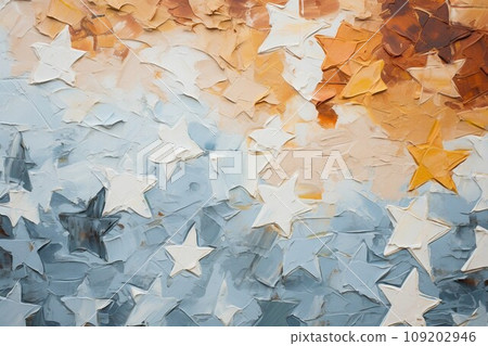 Abstract oil painting banner) White rough star pattern on a blue-gray, beige, and brown background. AI generated image 109202946