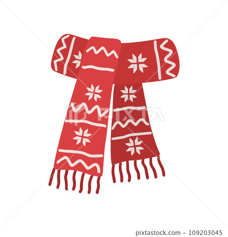Illustration red knitted scarf isolated on white background. Winter scarf Illustration red knitted scarf isolated on white background. Winter scarf 109203045
