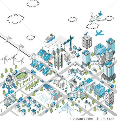 海濱城鎮景觀俯視圖（發展中的城鎮） 109203382