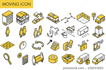 Searching for a room in a rental property: Moving icon set (isometric) Searching for a room in a rental property: Moving icon set (isometric) 109203665