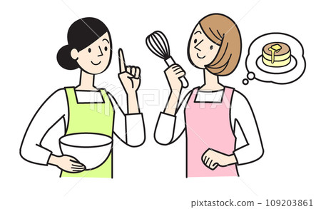 Simple character illustration of a woman enjoying cooking Simple character illustration of a woman enjoying cooking 109203861
