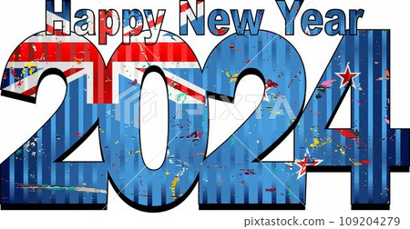 Happy New Year 2024 with New Zealand flag inside 109204279