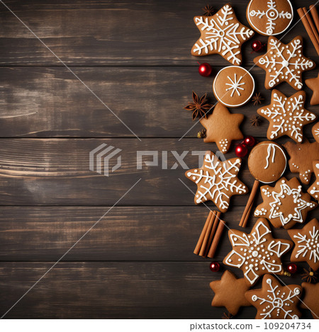 Christmas cookies, wooden background Christmas cookies, wooden background 109204734