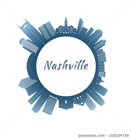 Nashville skyline with colorful buildings.  109204798