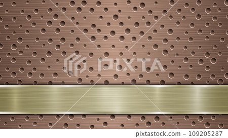 Metal background with holes and a polished plate 109205287