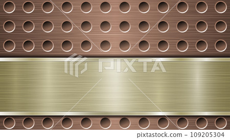 Metal background with holes and a polished plate 109205304