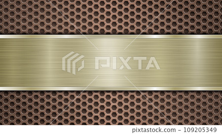 Metal background with holes and a polished plate 109205349