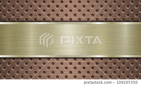 Metal background with holes and a polished plate 109205350