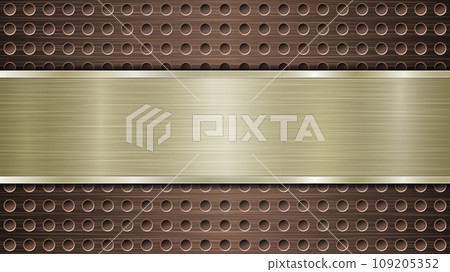 Metal background with holes and a polished plate 109205352