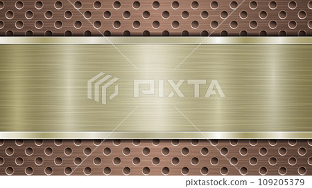 Metal background with holes and a polished plate 109205379