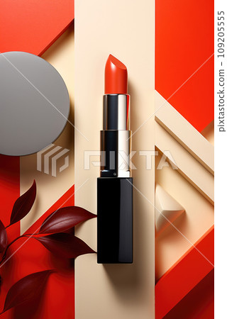 Red lipstick on an abstract geometric background in pop art style 109205555