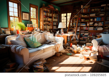 Dirty living room in the apartment is covered with a mess 109205605