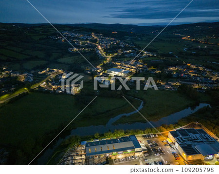 Aerial night view of the Letterkenny, County Donegal, Ireland 109205798