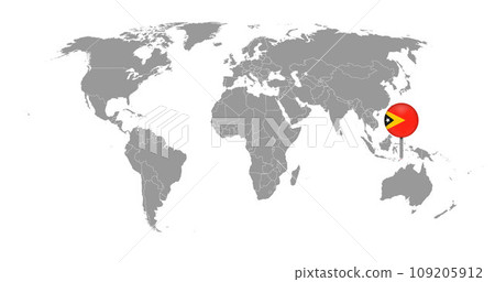 Pin map with East Timor flag on world map. Vector illustration. Pin map with East Timor flag on world map. Vector illustration. 109205912