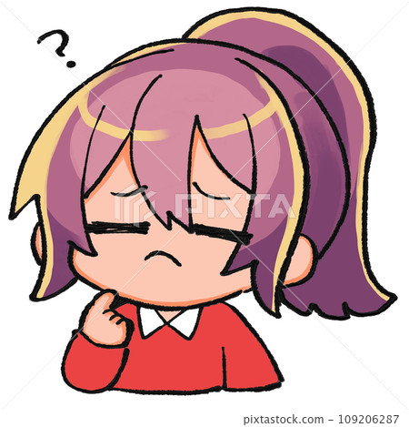 一個綁著馬尾的小人物，嘴裡塞著美味的食物。 109206287